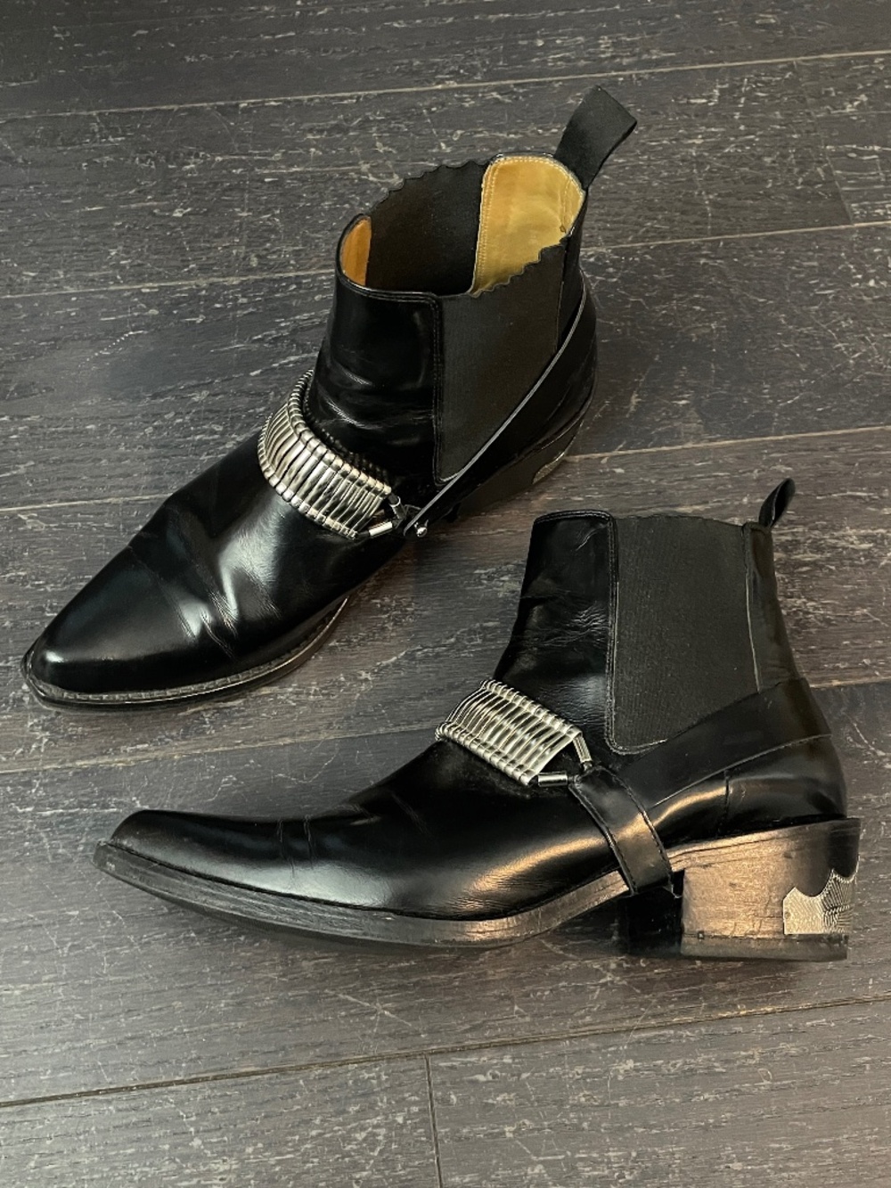 Toga Pulla black leather Western Moto Cowboy Ankle Boots size 40 silver